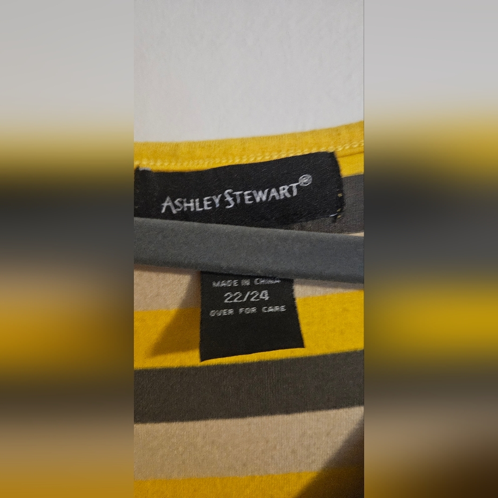 MUST GO! Ashley Stewart Mustard and Gray Striped Maxi Dress